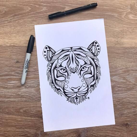 Tiger Black And White Drawing